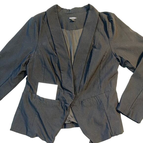Torrid Womens Suit Jacket Blazer Stretch Open Front Pockets Long Sleeve Black - Picture 2 of 10